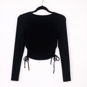 Hollister Black Ruched Long Sleeve Baby Tee Size Small